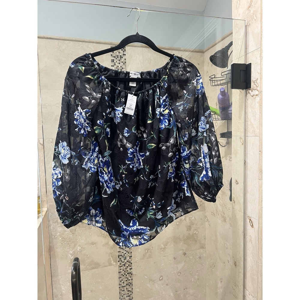 White House Black Market Blue Floral Burnout Off Shoulder Blouse XXS NWT